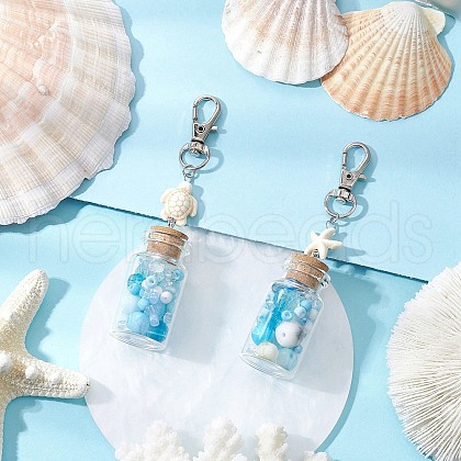 2Pcs Glass Wishing Bottle inside Lampwork & Glass Seed Beads Pendant Decorations HJEW-JM03259-1