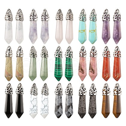 15Pcs 15 Style Natural & Synthetic Gemstone Pendants G-LS0001-75-1