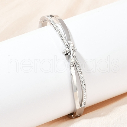 201 Stainless Steel with Rhinestone Bangles for Women BJEW-B138-03P-1
