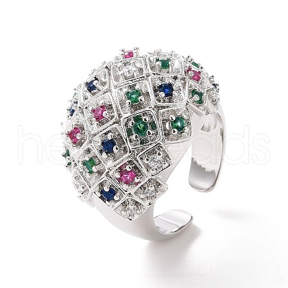 Colorful Cubic Zirconia Dome Open Cuff Ring RJEW-G270-05P-1