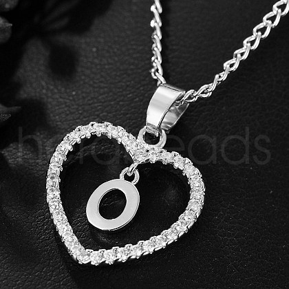 Brass Micro Pave Clear Cubic Zirconia Hollow Heart with Initial Pendant Necklaces WG4069A-20-1