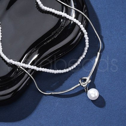304 Stainless Steel Double Layered Necklaces NJEW-R026-28P-1