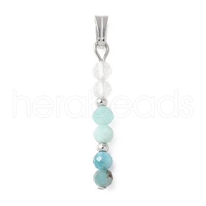 Faceted Round Natural Quartz Crystal & Amazonite & Apatite Beaded Pendants PALLOY-JF03529-03-1