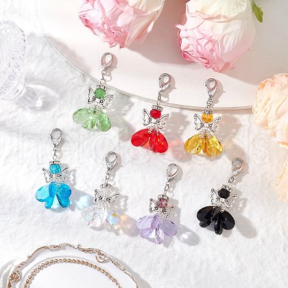 7Pcs Angel Glass Pendant Decorations HJEW-MZ00260-1
