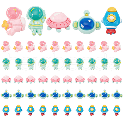   50Pcs 5 Styles Space Theme Opaque Resin Decoden Cabochons RESI-PH0002-20-1