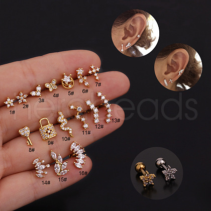 316L Stainless Steel Micro Pave Clear Cubic Zirconia Cartilage Earrings WG4CD8F-11-1