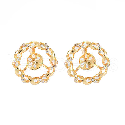 Brass Micro Pave Clear Cubic Zirconia Stud Earring Findings KK-S364-043-1
