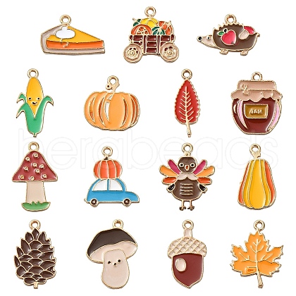 15Pcs 15 Styles Thanksgiving Day Alloy Enamel Pendants FIND-YW0005-79-1