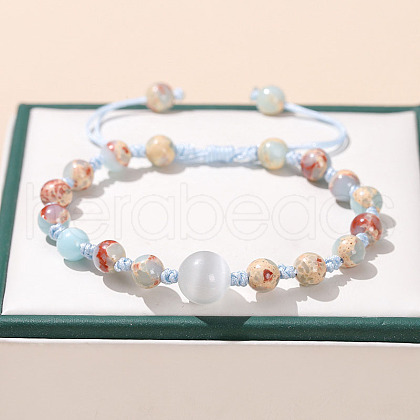 Natural Aqua Terra Jasper Round Beads Stretch Bracelets WG1718F-03-1