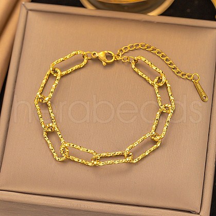 304 Stainless Steel Paperclip Chain Bracelets for Women BJEW-Q040-02G-1