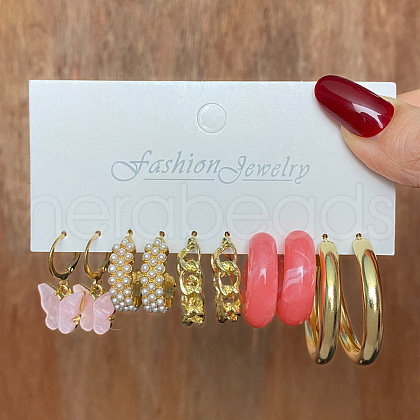 5 Pairs Alloy Hoop Earring Sets WG6DB3C-39-1