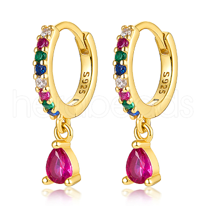 925 Sterling Silverr Micro Pave Cubic Zirconia Geometric Teardrop Hoop Earrings JL9080-9-1