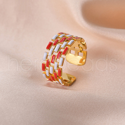 304 Stainless Steel Enamel Open Cuff Rings for Women FS-WGB77CA-08-1