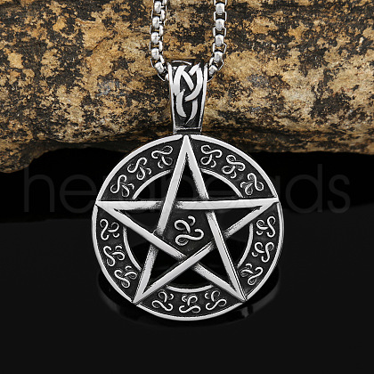Pentagram 304 Stainless Steel Pendant Necklaces for Men FS-WGA1565-01-1