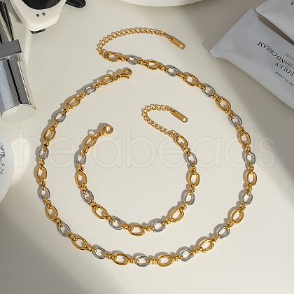 Stainless Steel Oval Link Chain Bracelets & Necklaces Sets for Women QE8040-1-1