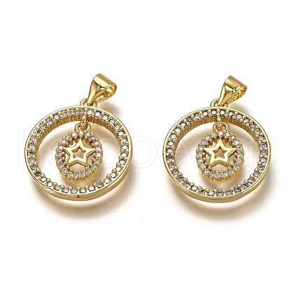 Brass Micro Pave Clear Cubic Zirconia Pendants ZIRC-H114-06G-1