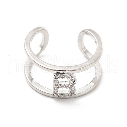 Clear Cubic Zirconia Initial Letter Open Cuff Ring RJEW-A012-01P-B-1
