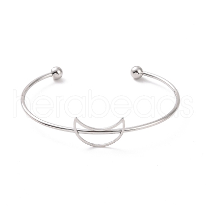 Non-Tarnish 201 Stainless Steel Hollow Out Crescent Moon Open Cuff Bangle BJEW-P285-03P-1