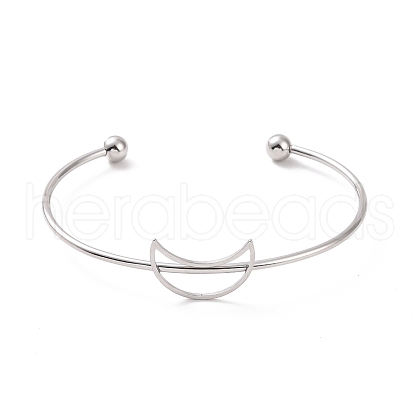 201 Stainless Steel Hollow Out Crescent Moon Open Cuff Bangle BJEW-P285-03P-1