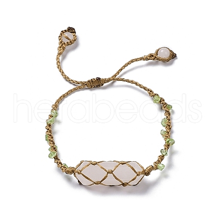 Natural Rose Quartz Bullet Braided Bead Bracelet BJEW-K225-01A-1