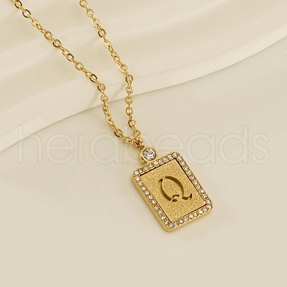 304 Stainless Steel Micro Pave Clear Cubic Zirconia Rectangle with Hollow Letter Pendant Necklaces FS-WGAE794-20-1
