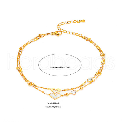 304 Stainless Steel Crystal Rhinestone & Natural Shell Double Layer Anklets FS-WG0DDF9-01-1