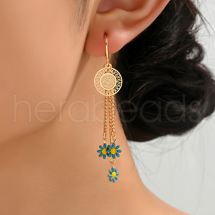 Fashionable Classic Brass Flower Tassel Hoop Earrings TS2520-1