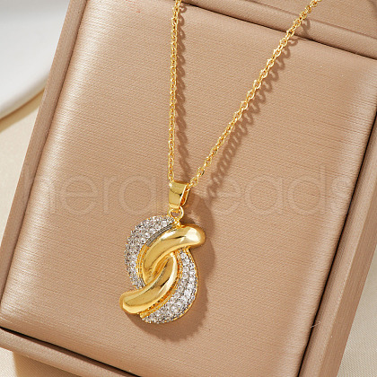 Geometric Inlaid Brass Cubic Zirconia Hollow Necklace KQ8718-2-1