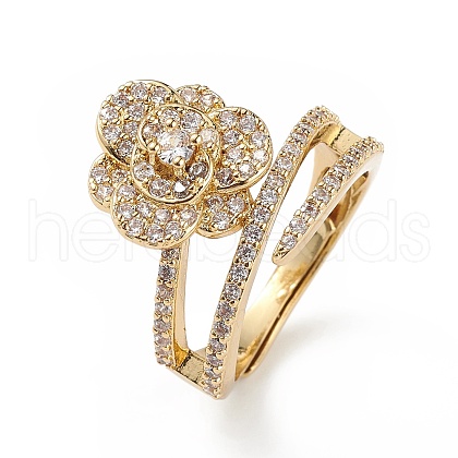 Clear Cubic Zirconia Flower Adjustable Ring RJEW-L100-021G-1
