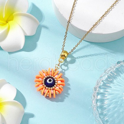 Glass Seed Beads & Polymer Clay & Evil Eye Lampwork Pendant Necklaces NJEW-MZ00101-03-1