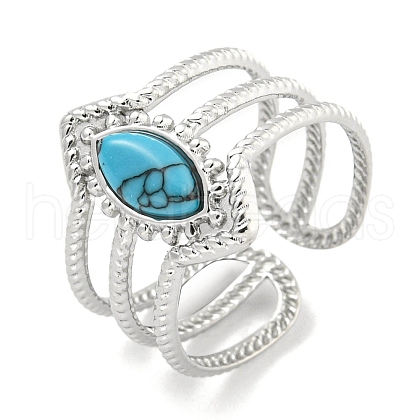 304 Stainless Steel Synthetic Turquoise Cuff Rings G-Z056-03P-04-1