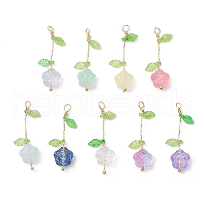 9Pcs Transparent Glass Pendants PALLOY-JF03971-1