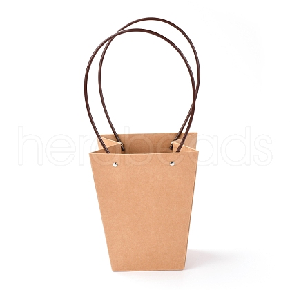 Trapezoid Kraft Paper Gift Bags with Plastic Haddles CARB-P007-A04-A-1