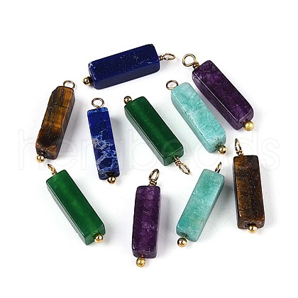 Natural Tiger Eye & Amethyst & Amazonite & Green Aventurine & Synthetic Regalite Cuboid Pendants STAS-N110-18G-1
