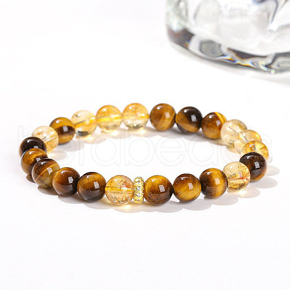 Natural Tiger Eye & Citrine Round Beads Stretch Bracelets WGE6CC2-01-1