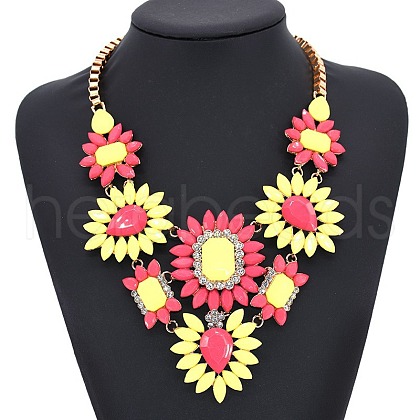 Alloy Glass Flower Statement Bib Necklaces for Women FS-WG917A1-05-1