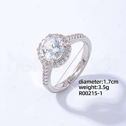 Mother's Day Rings Flat Round Platinum Brass Adjustable Ring with Cubic Zirconia EG7863-29-1