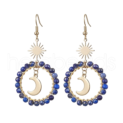 Moon & Star Copper Wire Wrapped Dangle Earrings EJEW-TA00312-1