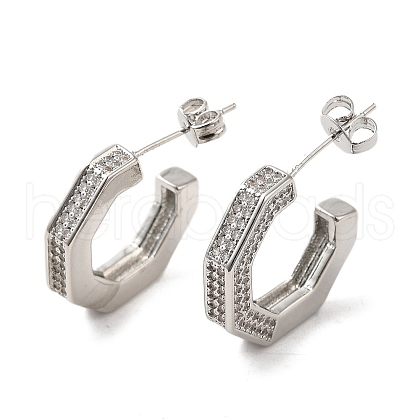 Brass Micro Pave Clear Cubic Zirconia Stud Earrings for Women EJEW-A040-09P-1