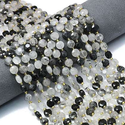 Natural Black Tourmalinated Quartz Beads Strands G-C116-A76-02-1