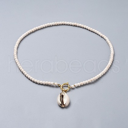 Cowrie Shell Pendant Necklaces NJEW-JN02428-03-1