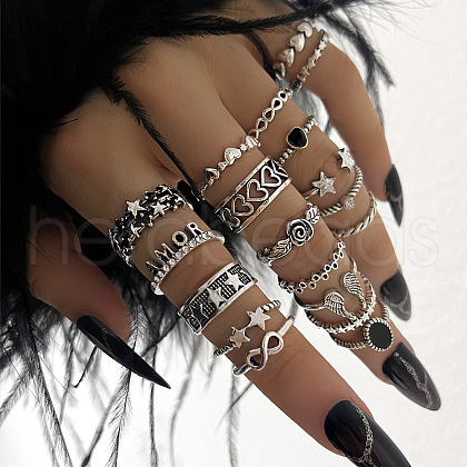 19Pcs Alloy Enamel Finger Cuff Rings Sets FS-WG6B9E0-01-1