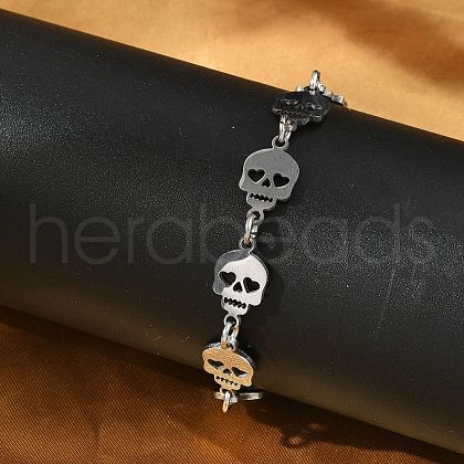 304 Stainless Steel Skull Link Bracelets for Men & Women BJEW-D042-25P-1