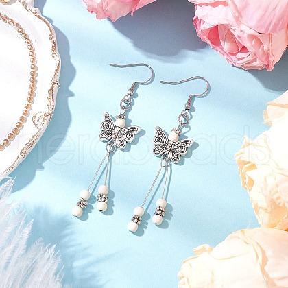 Butterfly 304 Stainless Steel Tassel Dangle Earrings EJEW-JE06422-01-1