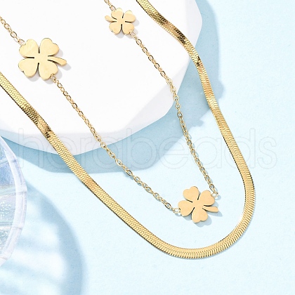 304 Stainless Steel Double Layer Link Chain Necklaces NJEW-R026-01G-02-1