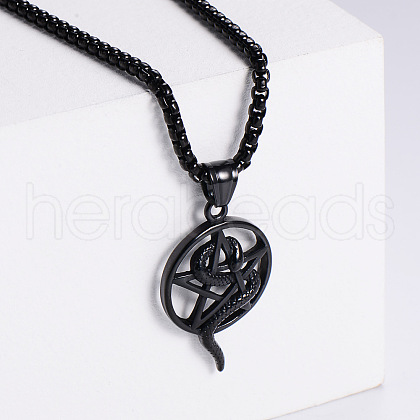Vintage Stainless Steel Snake Wrapped Pentagram Pendant Punk Necklaces ZI6457-2-1