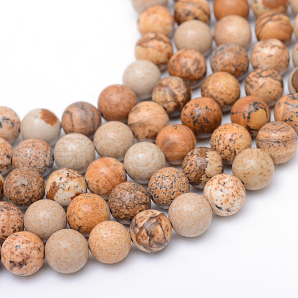 Round Natural Picture Jasper Bead Strands G-R345-4mm-19-1