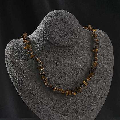 Natural Tiger Eye Chip Beaded Necklaces for Men Women NJEW-G159-01X-1