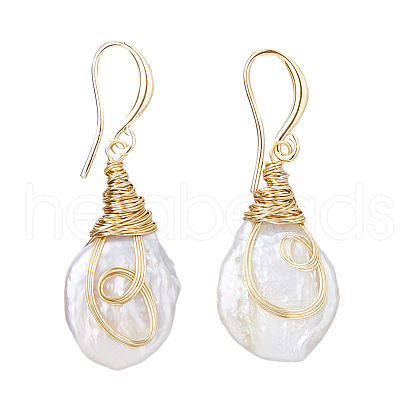 FIBLOOM 1 Pair Mother's Day Jewellery Nuggest Natural Pearl Dangle Earrings EJEW-FI0001-89-1