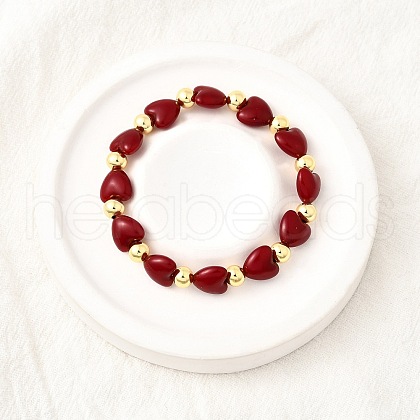 Valentine's Day ABS Imitation Pearl Beads Stretch Bracelets for Women BJEW-D317-08B-G-1